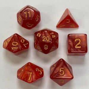 Red Gold Font Pearl 7 Die Set - DiceEmporium.com