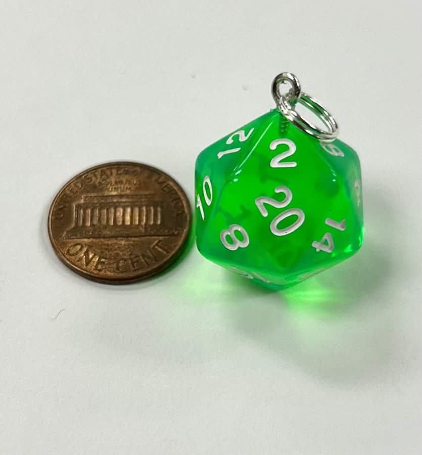 d20 Transparent Green Charm - DiceEmporium.com