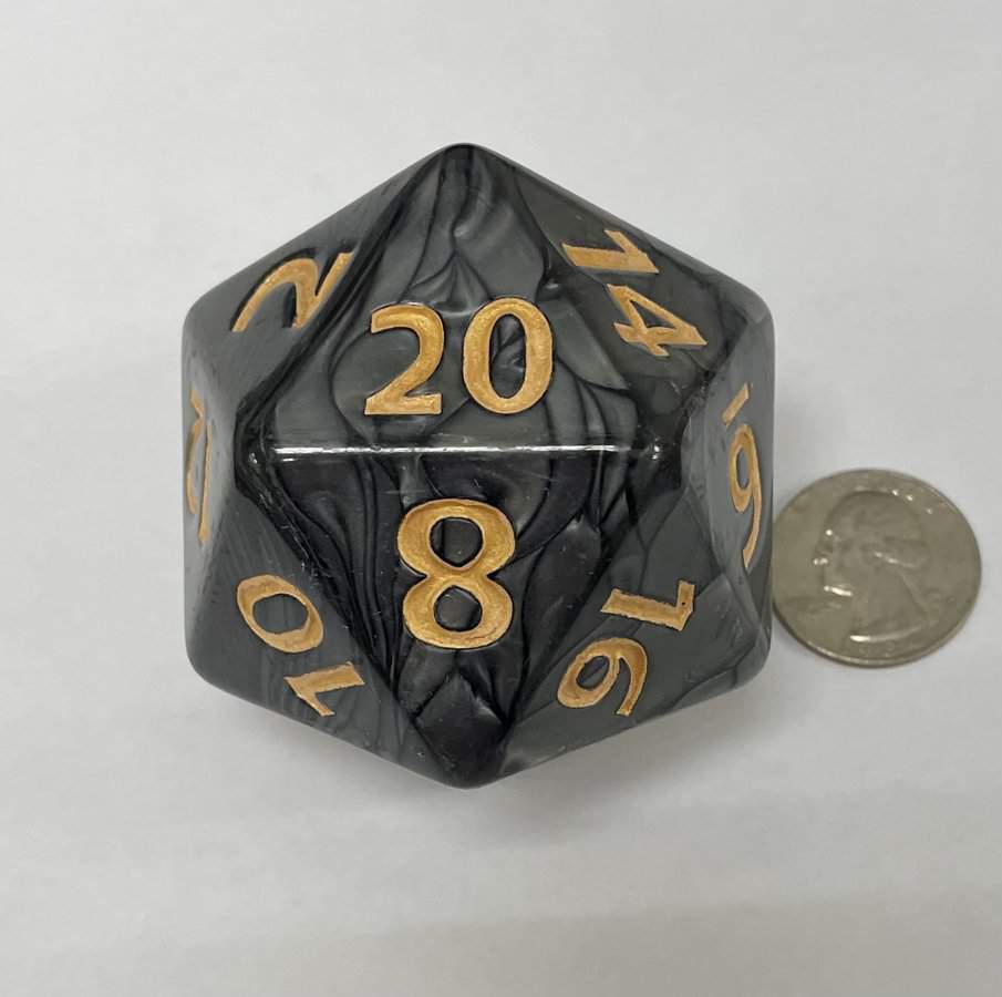 55mm Titan d20 Pearl Black/gold - DiceEmporium.com