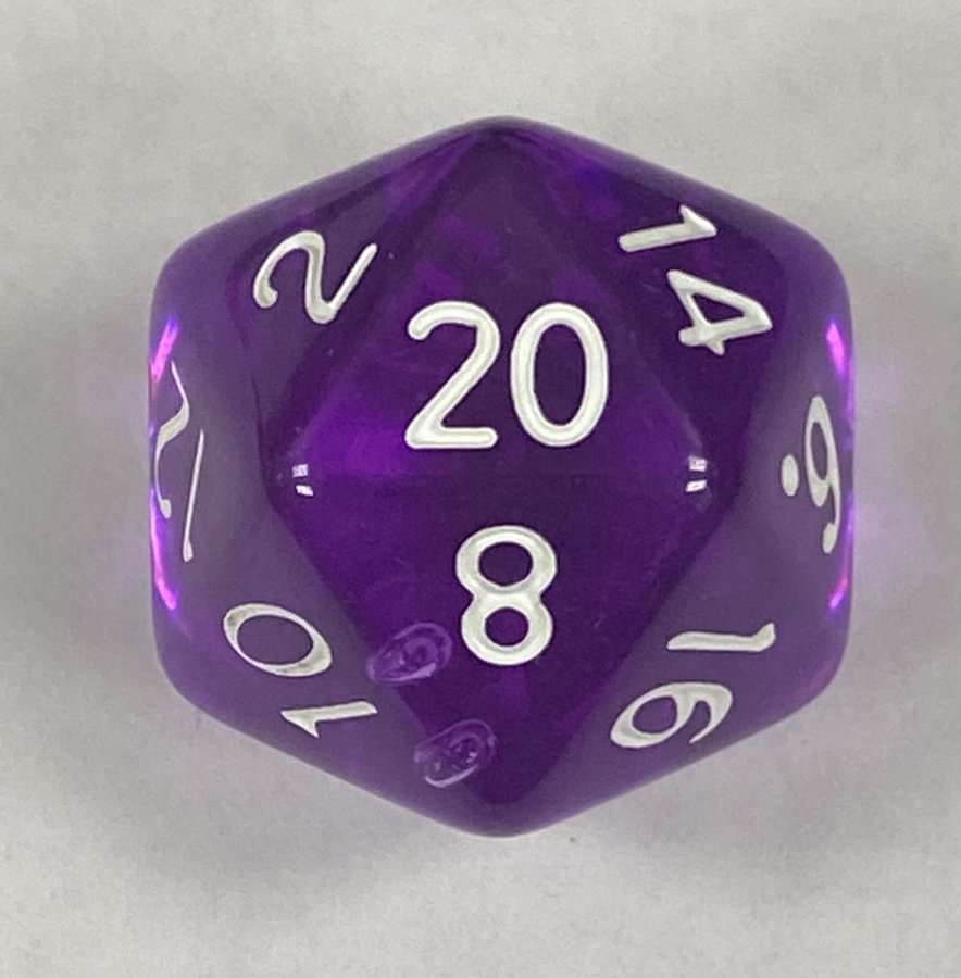 d20 Purple/white Transparent Top Imprint 20 Sided Dice - DiceEmporium.com