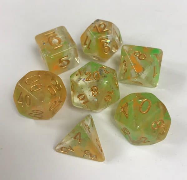 Nebula Yellow Green Swirl 7 Die Set - DiceEmporium.com