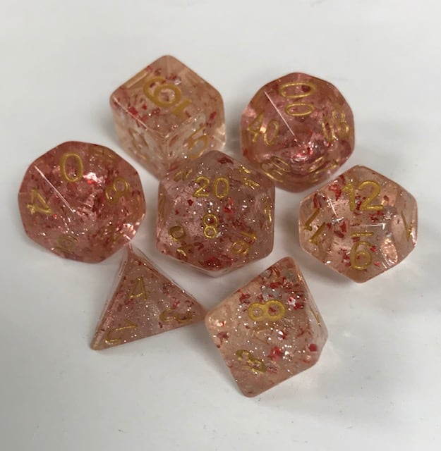 Transparent Red Paillette 7 Die Set - DiceEmporium.com