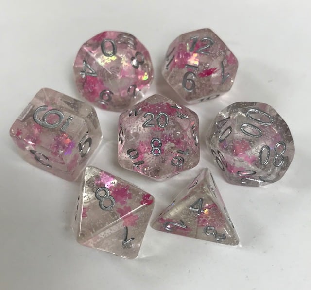 Transparent Sakura Paillette 7 Die Set - DiceEmporium.com