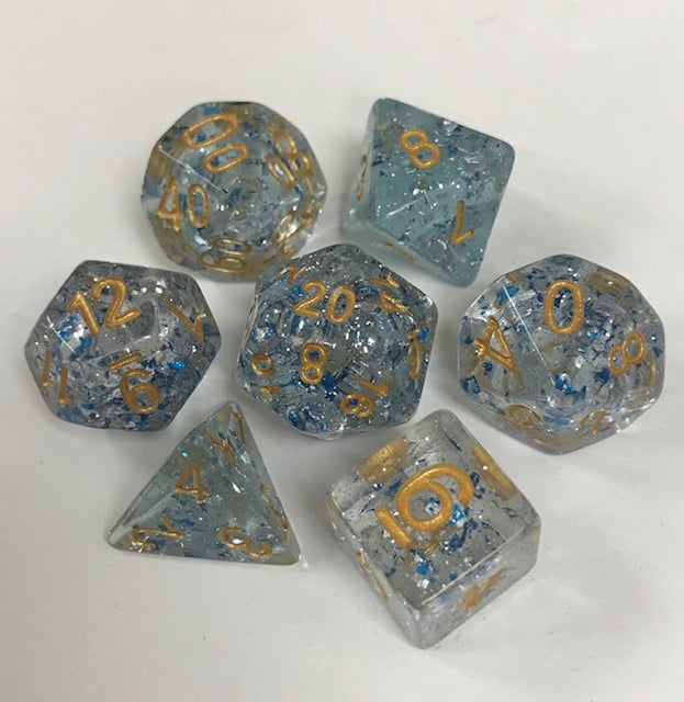 Transparent Blue Paillette 7 Die Set - DiceEmporium.com