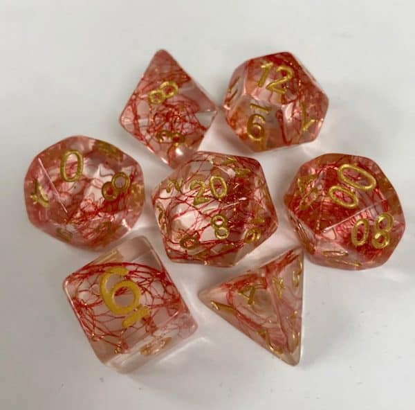 Transparent Red Cotton 7 Die Set - DiceEmporium.com