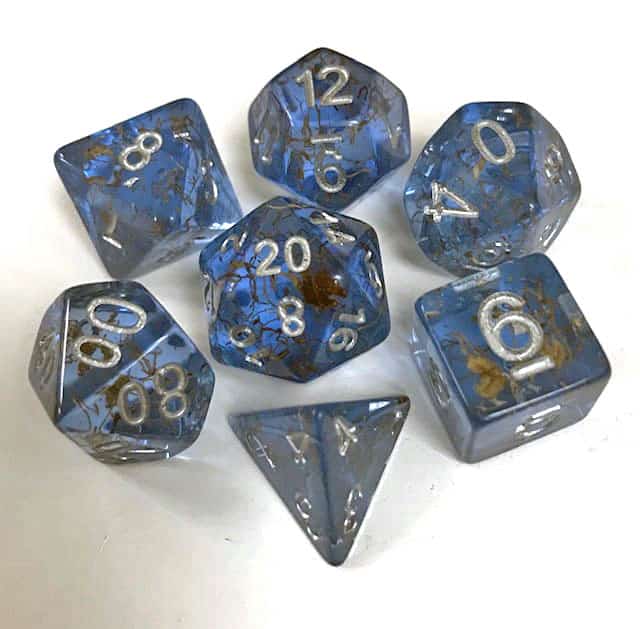 Transparent Blue with Fireworks & Silver Numbers Dice - The Dice Emporium