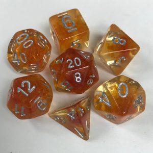 Transparent Orange Cotton 7 Die Set - DiceEmporium.com