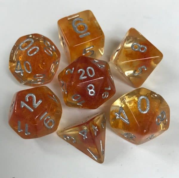 Transparent Orange Cotton 7 Die Set - DiceEmporium.com