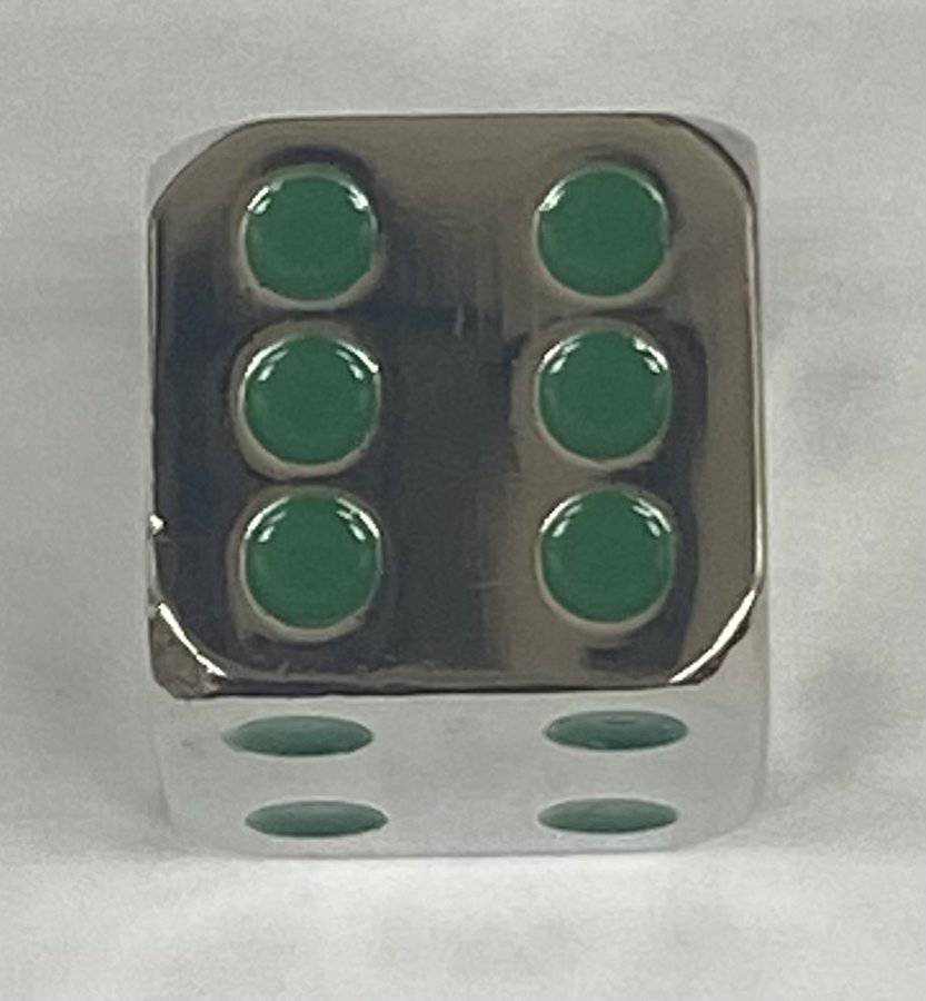 15mm Silver/green Metal Dice - DiceEmporium.com