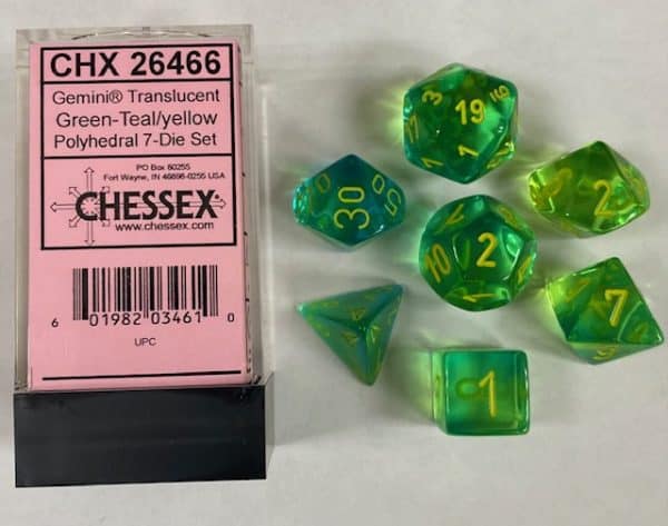 Gemini Green-Teal/yellow 7 die set - DiceEmporium.com