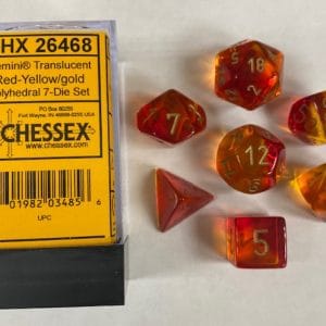 Gemini Translucent Red-Yellow/gold 7 die set - DiceEmporium.com