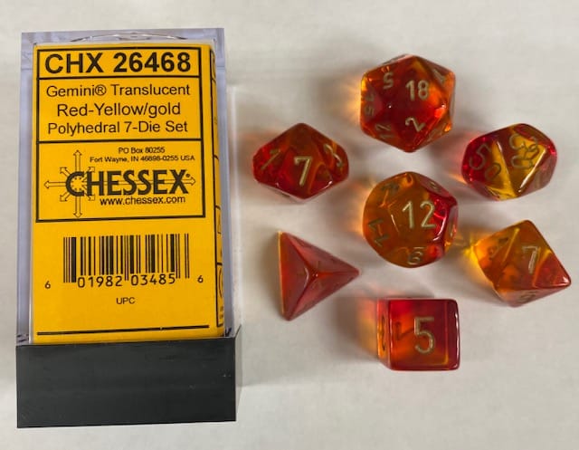 Gemini Translucent Red-Yellow/gold 7 die set - DiceEmporium.com