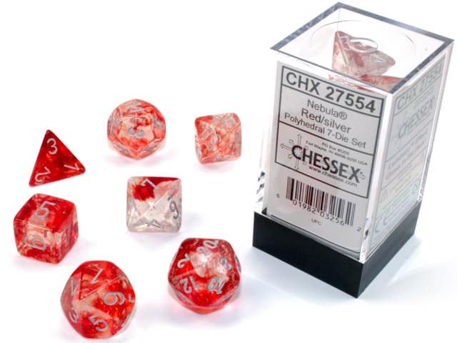 Nebula Red/silver Luminary 7 Die Set - DiceEmporium.com