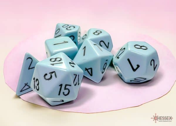 Chessex Pastel Blue Black 7-die set - The Dice Emporium