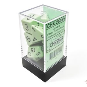 Chessex Pastel Green Black 7-die set - The Dice Emporium