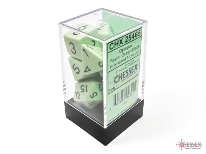Chessex Pastel Green Black 7-die set - The Dice Emporium