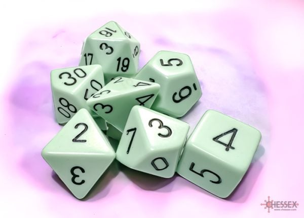 Chessex Pastel Green Black 7-die set - The Dice Emporium