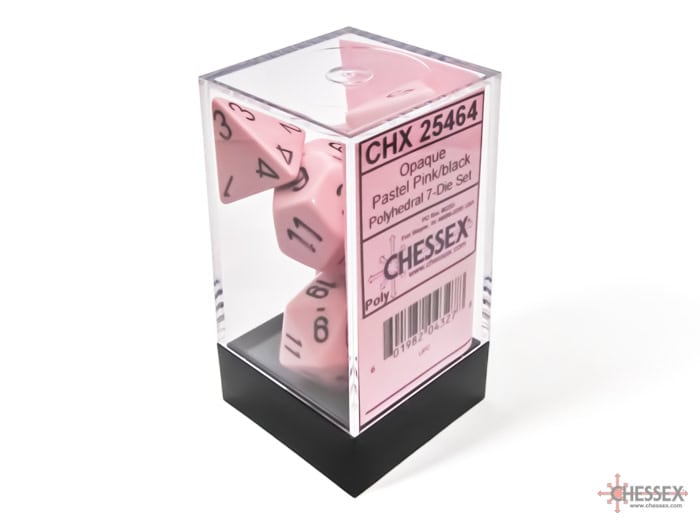 Chessex Pastel Pink Black 7-die set - The Dice Emporium