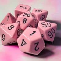 Chessex Pastel Pink Black 7-die set - The Dice Emporium