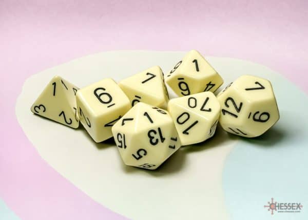 Chessex Pastel Yellow Black 7-die set - The Dice Emporium