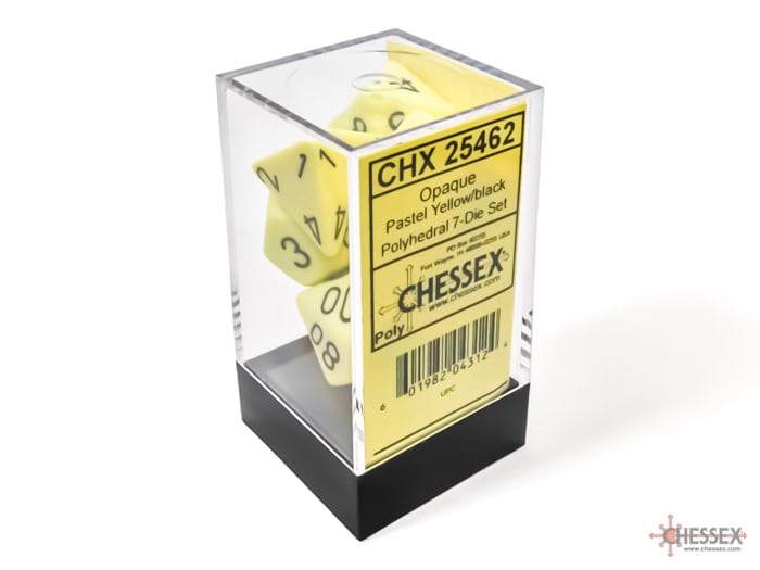 Chessex Pastel Yellow Black 7-die set - The Dice Emporium