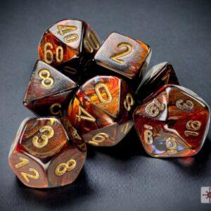 Scarab Mini-Polyhedral Blue Blood/gold 7-Die Set - DiceEmporium.com