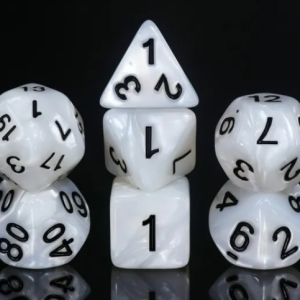 White Pearl Black Font 7-die set HD - Dice Emporium
