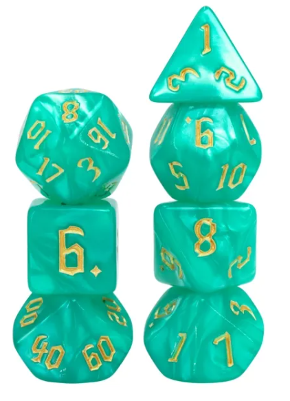 Sea Green Pearl 7-die set HD - Dice Emporium