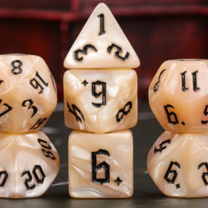Beige Pearl Black Ink 7-die set HD - Dice Emporium