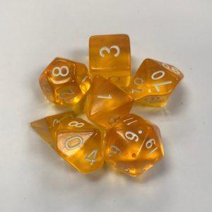 Transparent Yellow Set of 7 TI Dice - DiceEmporium.com
