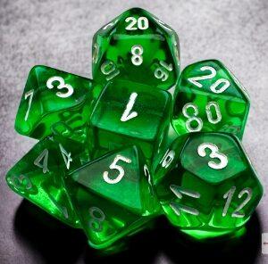 Translucent Mini-Polyhedral Green/white 7-Die Set - DiceEmporium.com