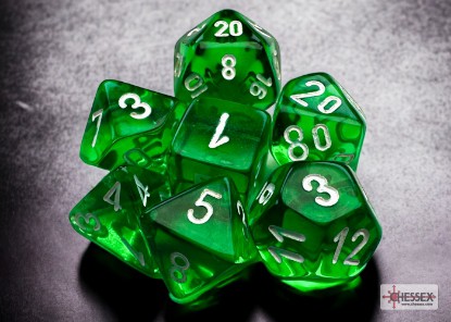 Translucent Mini-Polyhedral Green/white 7-Die Set - DiceEmporium.com