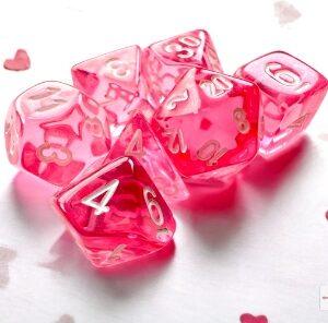 Translucent Mini-Polyhedral Pink/white 7-Die Set - DiceEmporium.com
