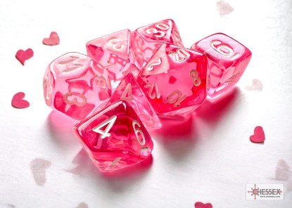 Translucent Mini-Polyhedral Pink/white 7-Die Set - DiceEmporium.com