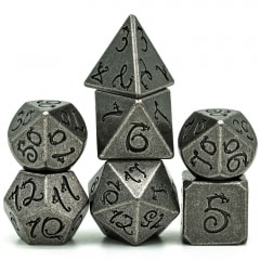 Barrel Silver Ancient Dragon Font 7 die set - DiceEmporium.com