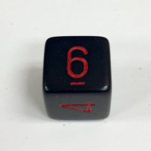 6 Sided Black Die with Red Numbers