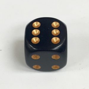 20 Sided Black Die with Gold Numbers