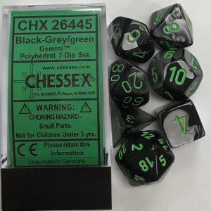 Black Grey Green Gemini Set of 7 Dice - DiceEmporium.com