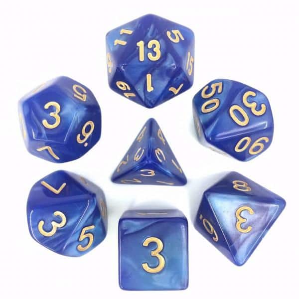 Blue Gold Font Pearl Dice - DiceEmporium.com