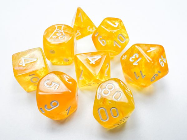 Borealis Canary/white Luminary Polyhedral 7-Dice Set -DiceEmporium.com