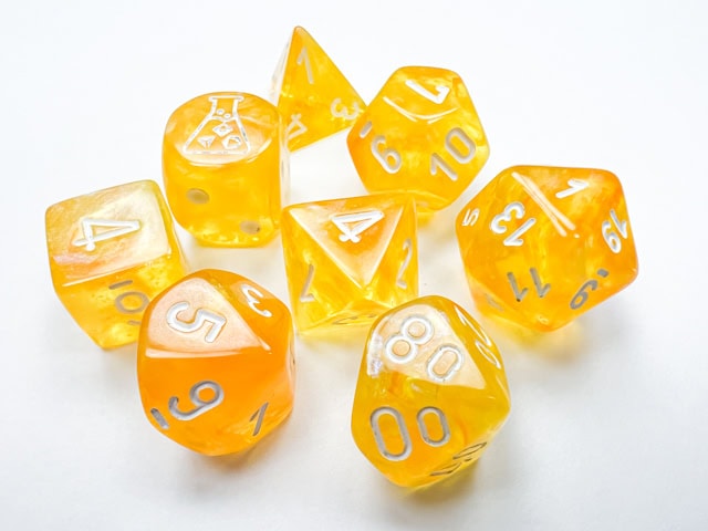 Borealis Canary/white Luminary Polyhedral 7-Dice Set -DiceEmporium.com