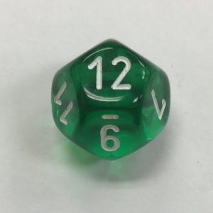 12 Sided Clear Green White Chessex Dice - DiceEmporium.com