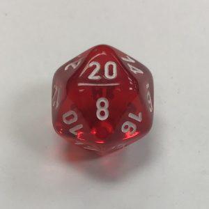 20 Sided Clear Red White Chessex Dice - DiceEmporium.com