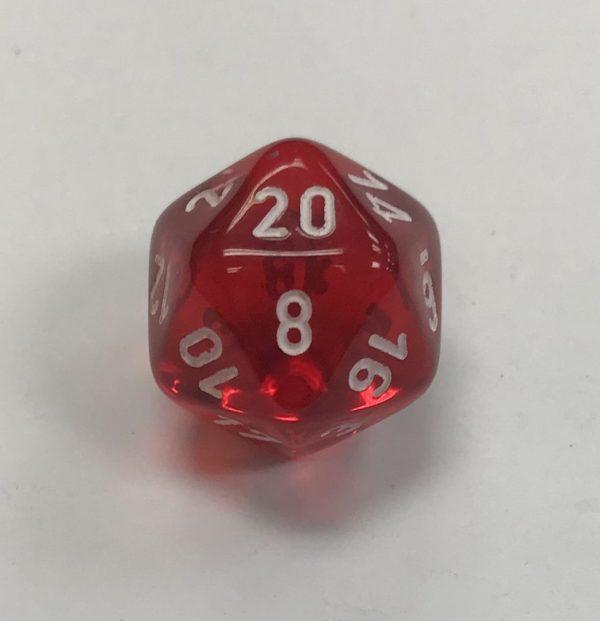 20 Sided Clear Red White Chessex Dice - DiceEmporium.com