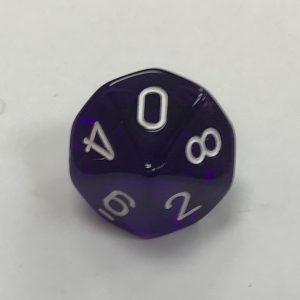 10 Sided Clear Purple White Chessex Dice - DiceEmporium.com