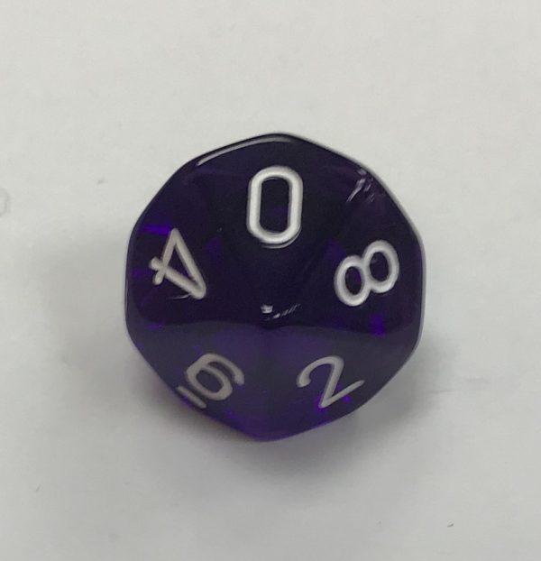 10 Sided Clear Purple White Chessex Dice - DiceEmporium.com