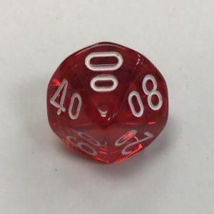 10 Sided Percent Clear Red White Chessex Dice - DiceEmporium.com