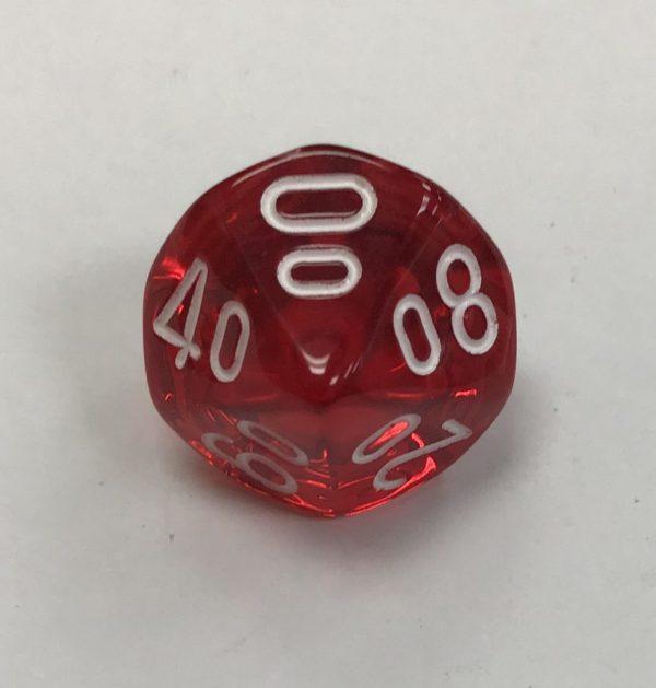 10 Sided Percent Clear Red White Chessex Dice - DiceEmporium.com