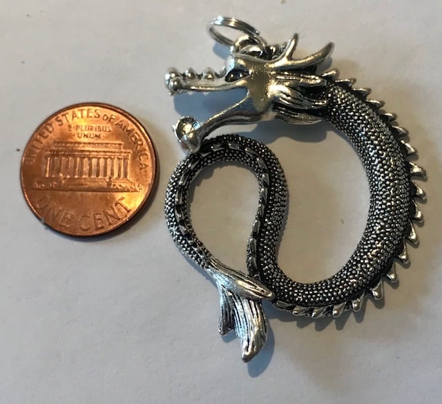 Coiled Silver Dragon Charm