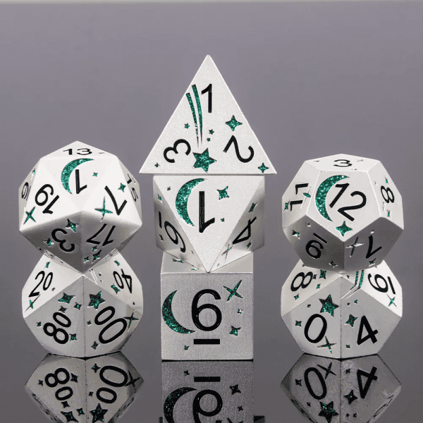Shiny Green Comet 7-die set - dice emporium